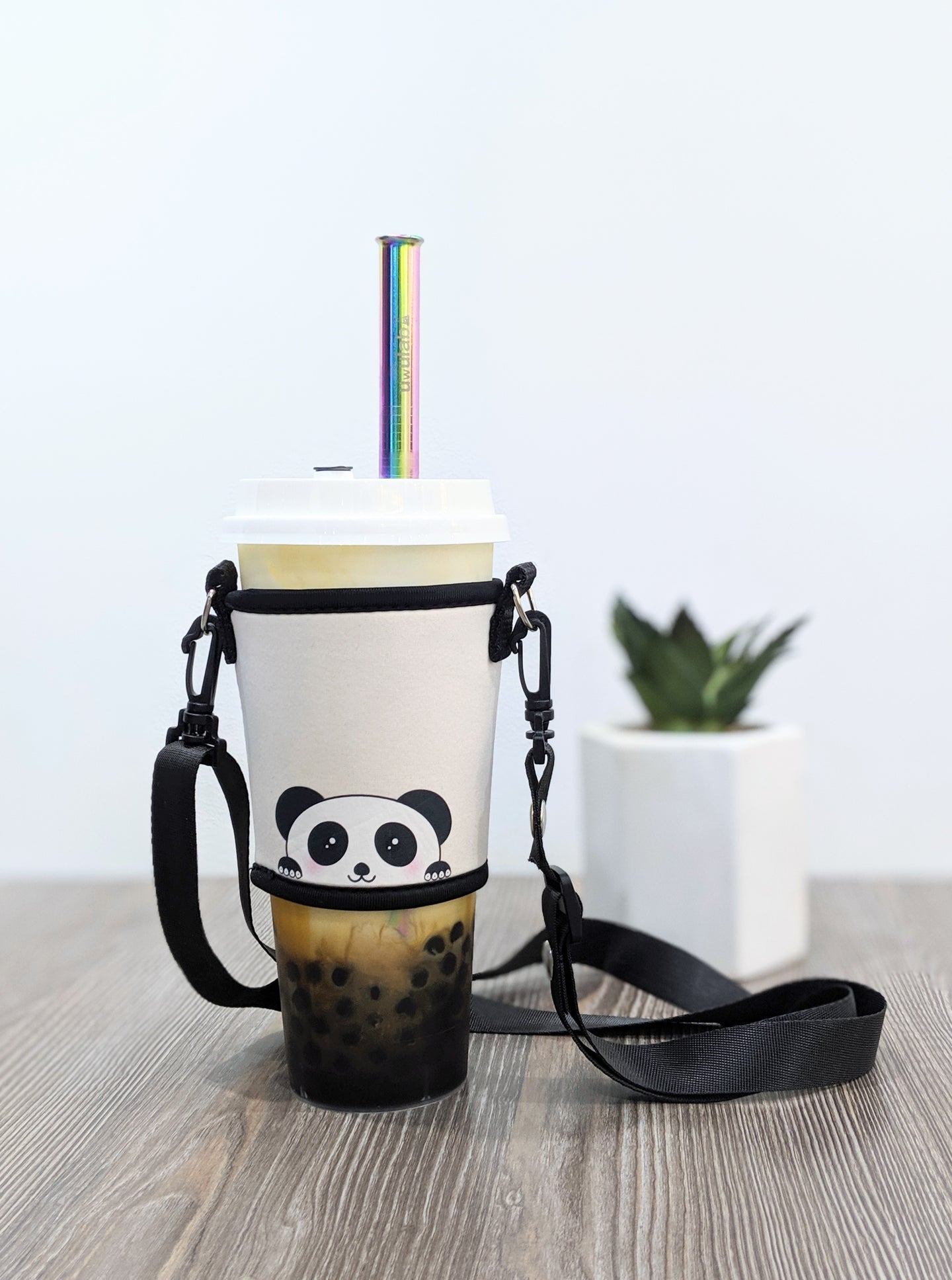 Pablo the Panda Bubble Tea Holder + Stainless Steel Straw Combo - The Lab